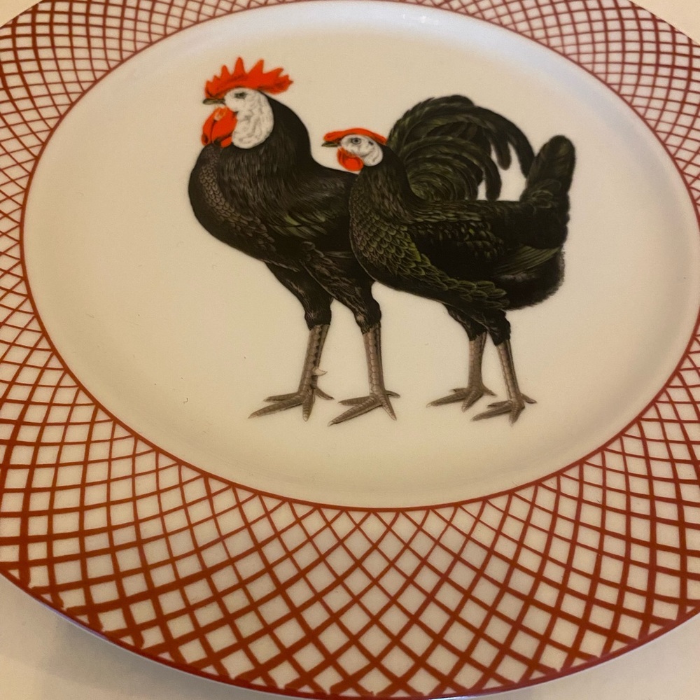 🐔 🐓 Rooster & Chicken Design Red and White Dinner Plate